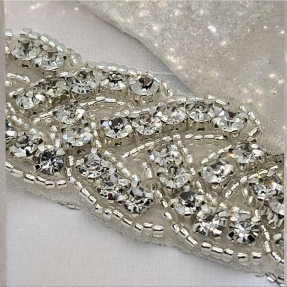 Rhinestone Beaded Bridal Belt Bride Wedding Gown Dress Sash White Long Plus NWT - Picture 8 of 11